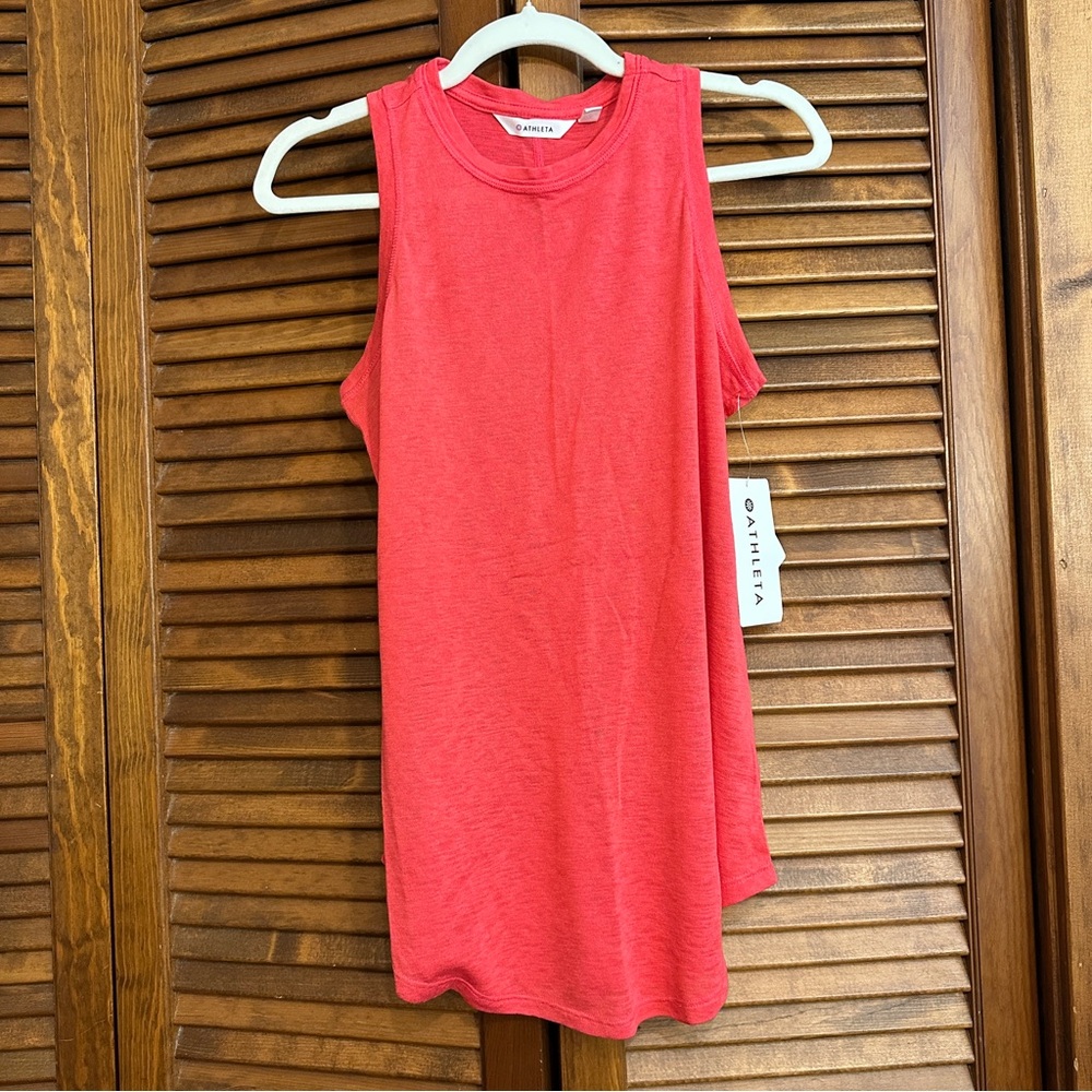 NWT Athleta Breezy Tank, pink-red summer azalea, flowy A-line, size S